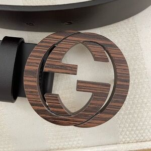 Gucci-Wood interlocking G buckle leather belt